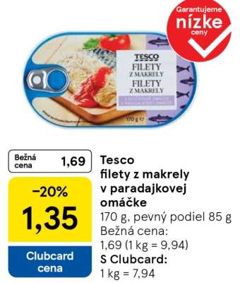 Tesco filety z makrely v paradajkovej omáčke