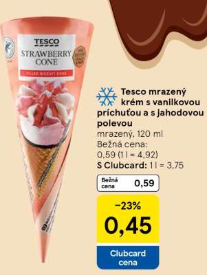 Tesco mrazený krém s vanilkovou príchuťou a s jahodovou polevou