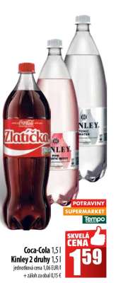 Coca-Cola 1,5 l, Kinley 2 druhy 1,5 l
