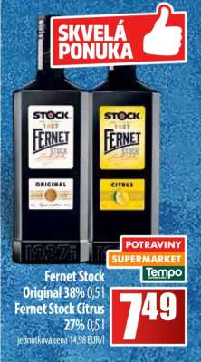 Fernet Stock Original 38% 0,5l / Fernet Stock Citrus 27% 0,5l