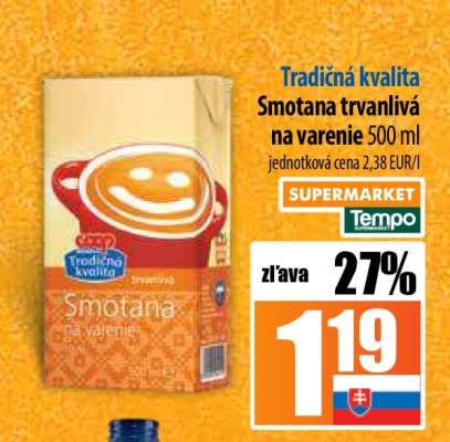 Tradičná kvalita Smotana trvanlivá na varenie 500 ml