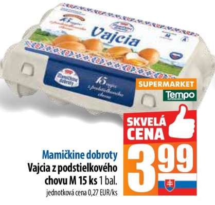 Mamičkine dobroty Vajcia z podstielkového chovu M 15 ks