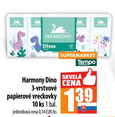 Harmony Dino 3-vrstvové papierové vreckovky