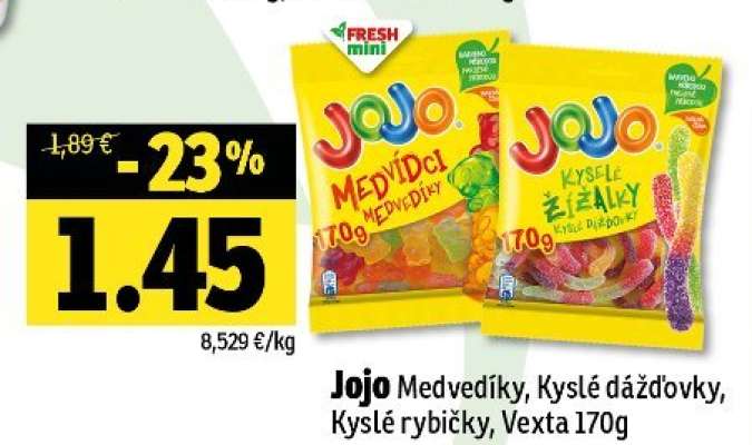 Jojo Medvedíky, Kyslé dážďovky, Kyslé rybičky, Vexta 170g