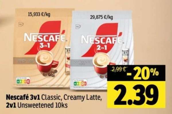 Nescafé 3v1 Classic, Creamy Latte, 2v1 Unsweetened 10ks