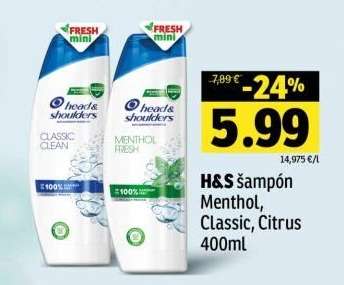H&S šampón Menthol, Classic, Citrus 400ml