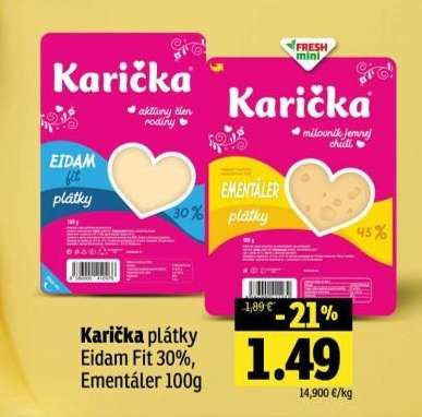 Karička plátky Eidam Fit 30%, Ementáler 100g