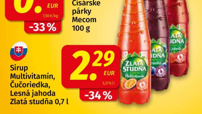 Sirup Multivitamín, Čučoriedka, Lesná jahoda Zlatá studňa 0,7 l