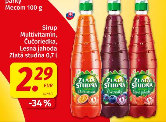 Sirup Multivitamín, Čučoriedka, Lesná jahoda Zlatá studňa 0,7 l