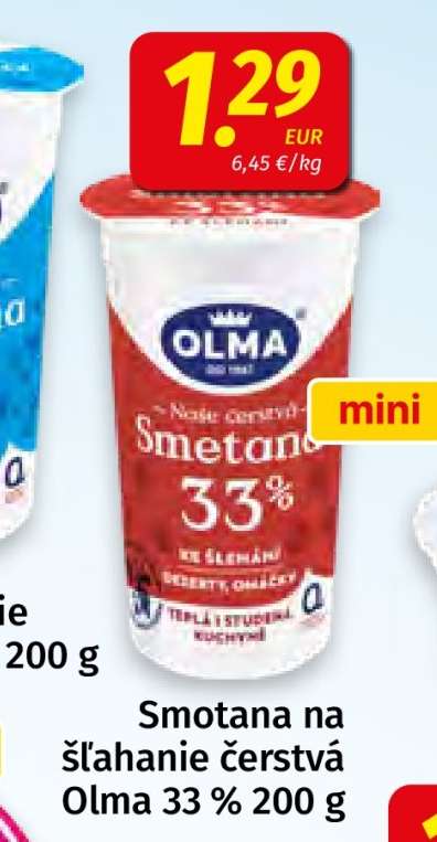 Smotana na šľahanie čerstvá Olma 33% 200 g
