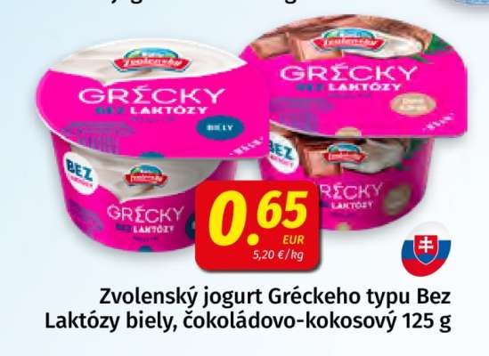 Zvolenský jogurt Gréckeho typu Bez Laktózy
