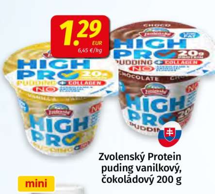 Zvolenský Protein puding vanilkový, čokoládový 200 g