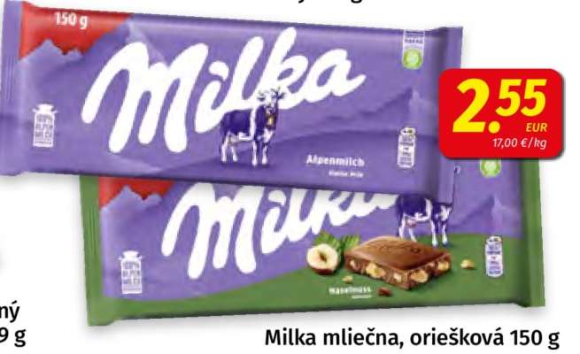 Milka mliečna, oriešková 150 g