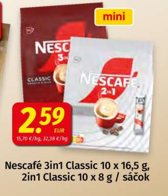 Nescafé 3in1 Classic 10 x 16,5 g, 2in1 Classic 10 x 8 g