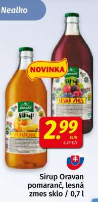 Sirup Oravan pomaranč, lesná zmes sklo / 0,7 l