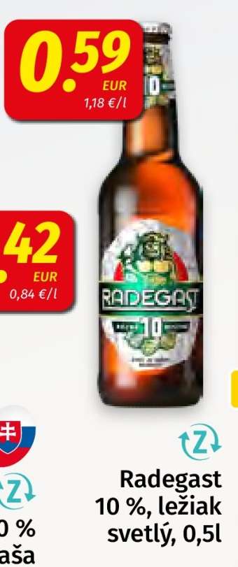 Radegast 10%, ležiak svetlý, 0,5l
