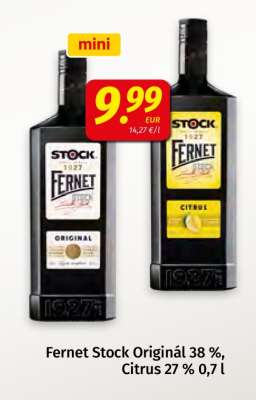 Fernet Stock Original 38 % Citrus 27 % 0,7 l