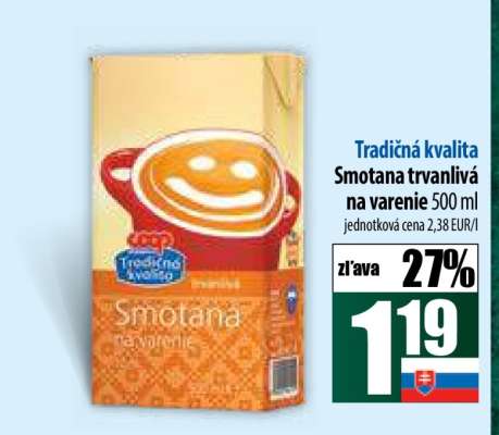 Tradičná kvalita Smotana trvanlivá na varenie 500 ml