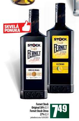 Fernet Stock Original 38% 0,5l / Fernet Stock Citrus 27% 0,5l