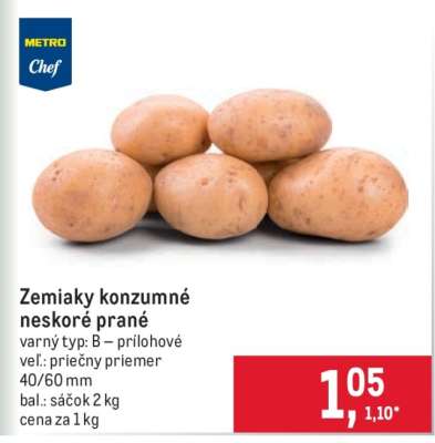 Zemiaky konzumné neskoré prané