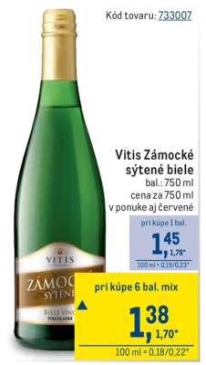 Vitis Zámocké sýtené biele