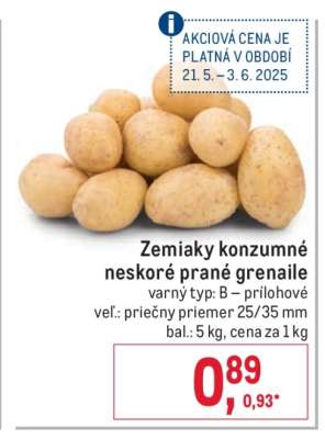 Zemiaky konzumné neskoré prané grenaile