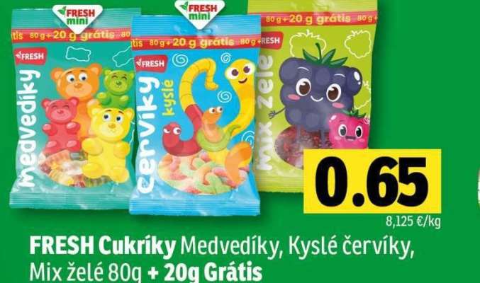 FRESH Cukríky Medvedíky, Kyslé červíky, Mix želé