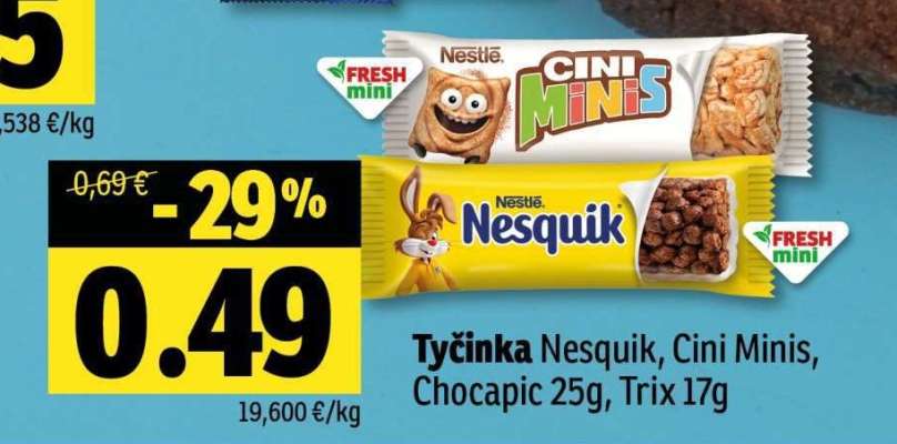 Tyčinka Nesquik, Cini Minis, Chocapic 25g, Trix 17g