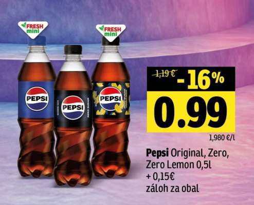 Pepsi Original, Zero, Zero Lemon 0,5l