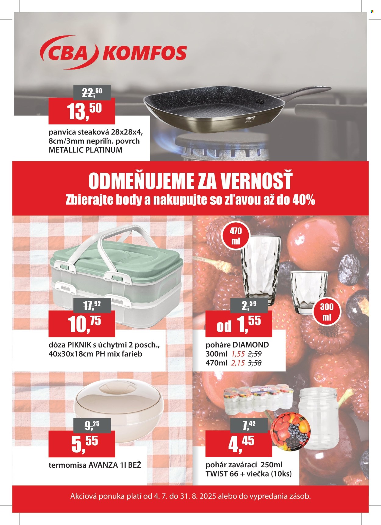 Leták CBA Komfos - 4.7.2025 - 31.8.2025. Strana 1