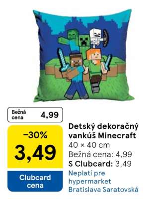 Detský dekoračný vankúš Minecraft
