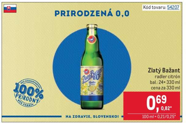 Zlatý Bažant radler citrón