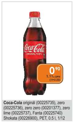 Coca-Cola originál (00225735), zero (00225736), zero zero (00201377), zero lime (00225737), Fanta (00225740) Shokata (00226900), PET, 0.5 l, 1/12