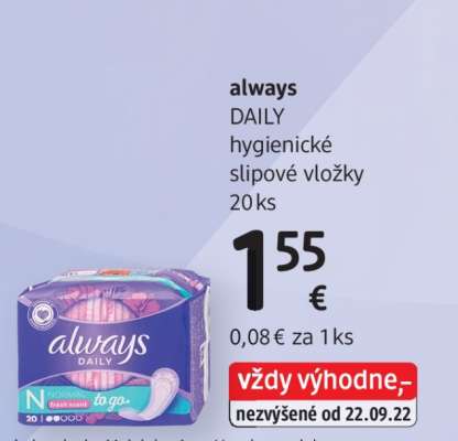 always DAILY hygienické slipové vložky 20 ks