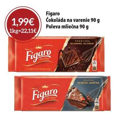 Figaro Čokoláda na varenie 90 g Poleva mliečna 90 g
