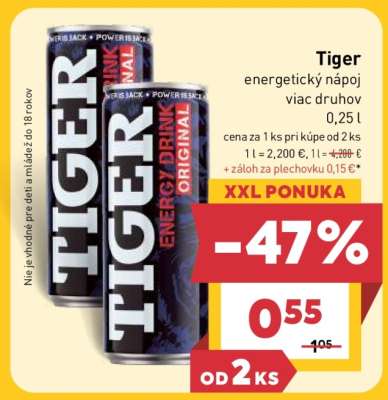 Tiger energetický nápoj viac druhov, 0,25 l