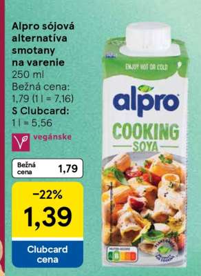Alpro sójová alternatíva smotany na varenie
