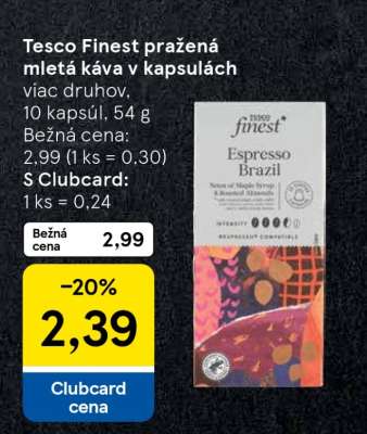 Tesco Finest pražená mletá káva v kapsulách