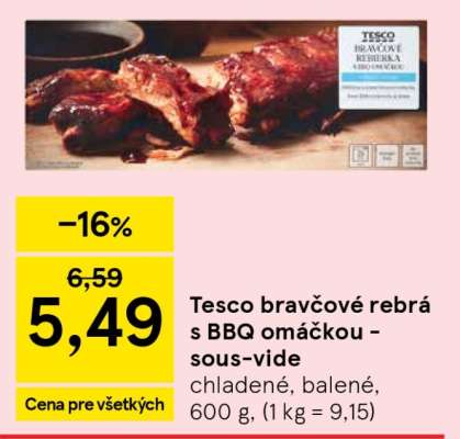 Tesco bravčové rebrá s BBQ omáčkou - sous-vide