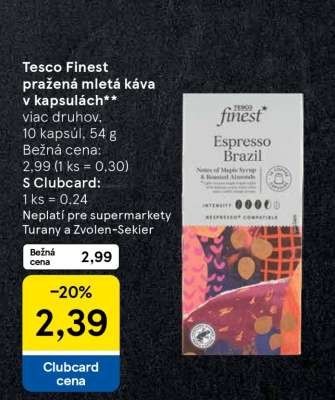 Tesco Finest pražená mletá káva v kapsulách