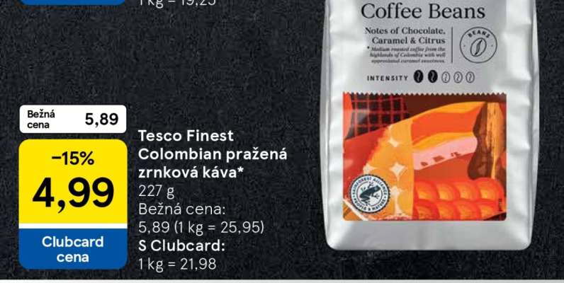 Tesco Finest Colombian pražená zrnková káva
