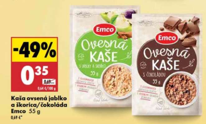 Kaša ovsená jablko a škorica/čokoláda Emco 55 g