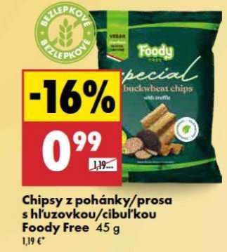 Chipsy z pohánky/prosa s hľuzovkou/cibuľkou Foody Free 45 g