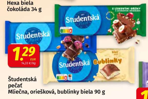Študentská pečať Mliečna, oriešková, bublinky biela 90 g