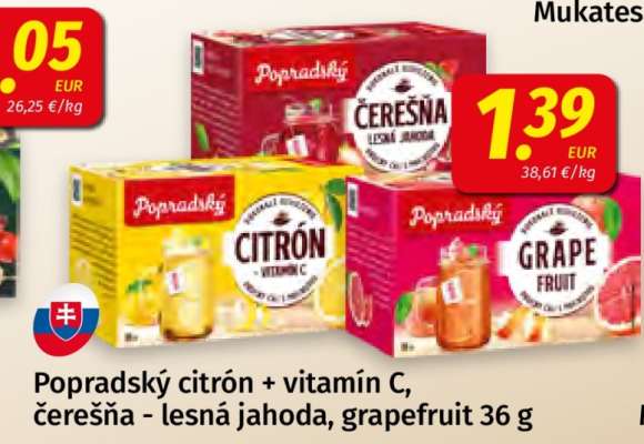 Popradský citrón + vitamín C, čerešňa - lesná jahoda, grapefruit 36 g