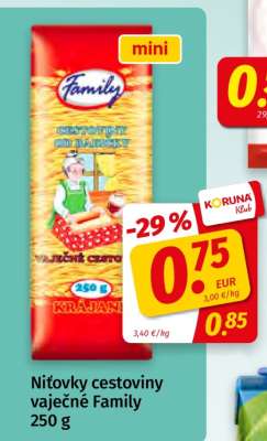 Niťovky cestoviny vaječné Family 250 g