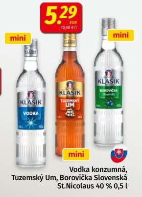 Vodka konzumná, Tuzemský Um, Borovička Slovenská St.Nicolaus 40 % 0,5 l