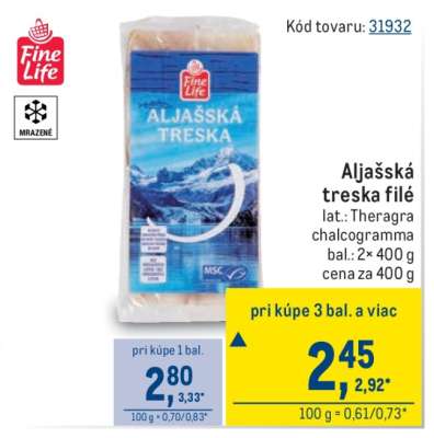 Aljašská treska filé