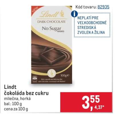 Lindt čokoláda bez cukru