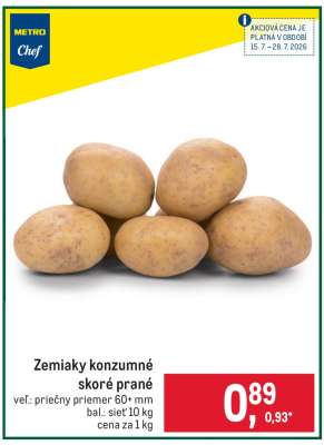 Zemiaky konzumné skoré prané